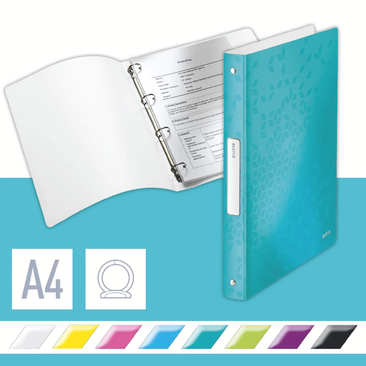 Leitz Ergo WOW raccoglitore 2 anelli turchese 190 fogli a leva