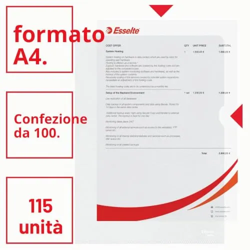 Esselte Deluxe 54832 buste a L A4 confezione 100 antiriflesso