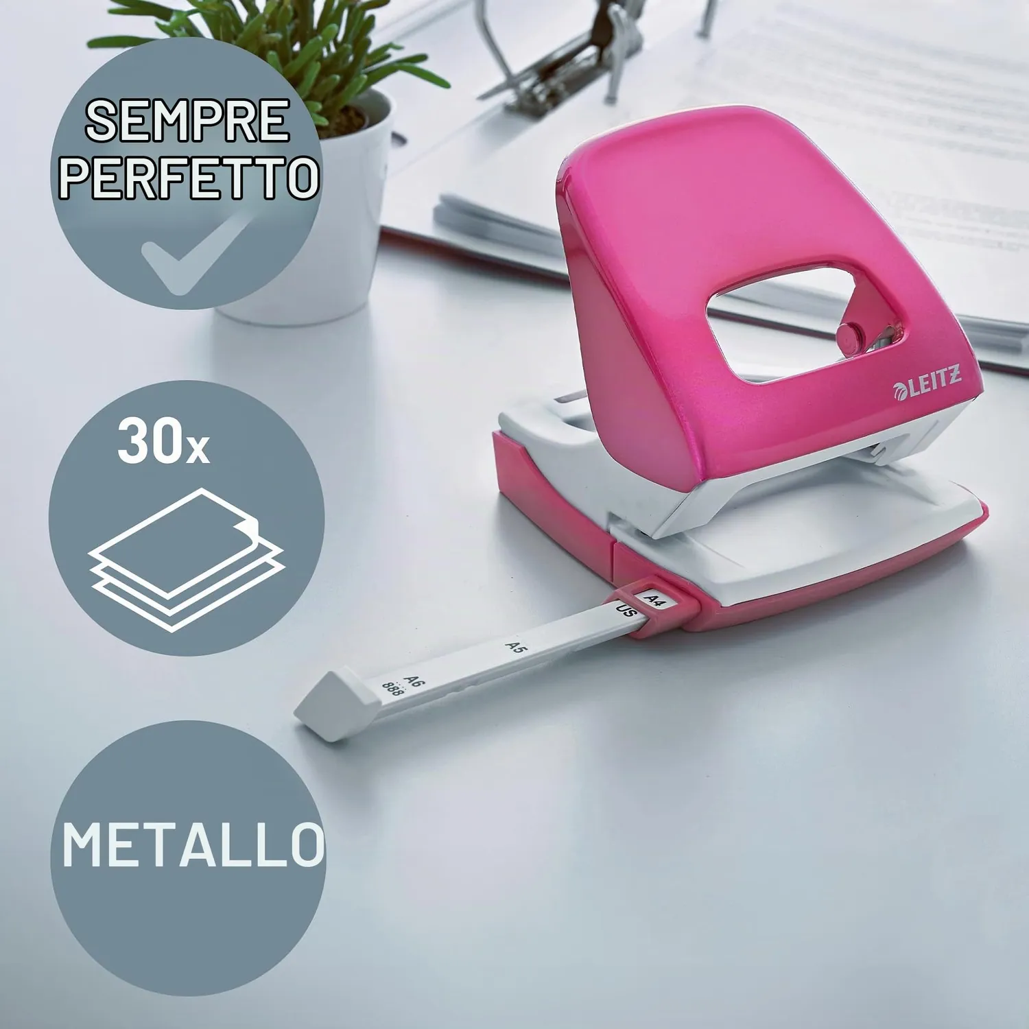 Leitz WOW perforatore metallo rosa 30 fogli
