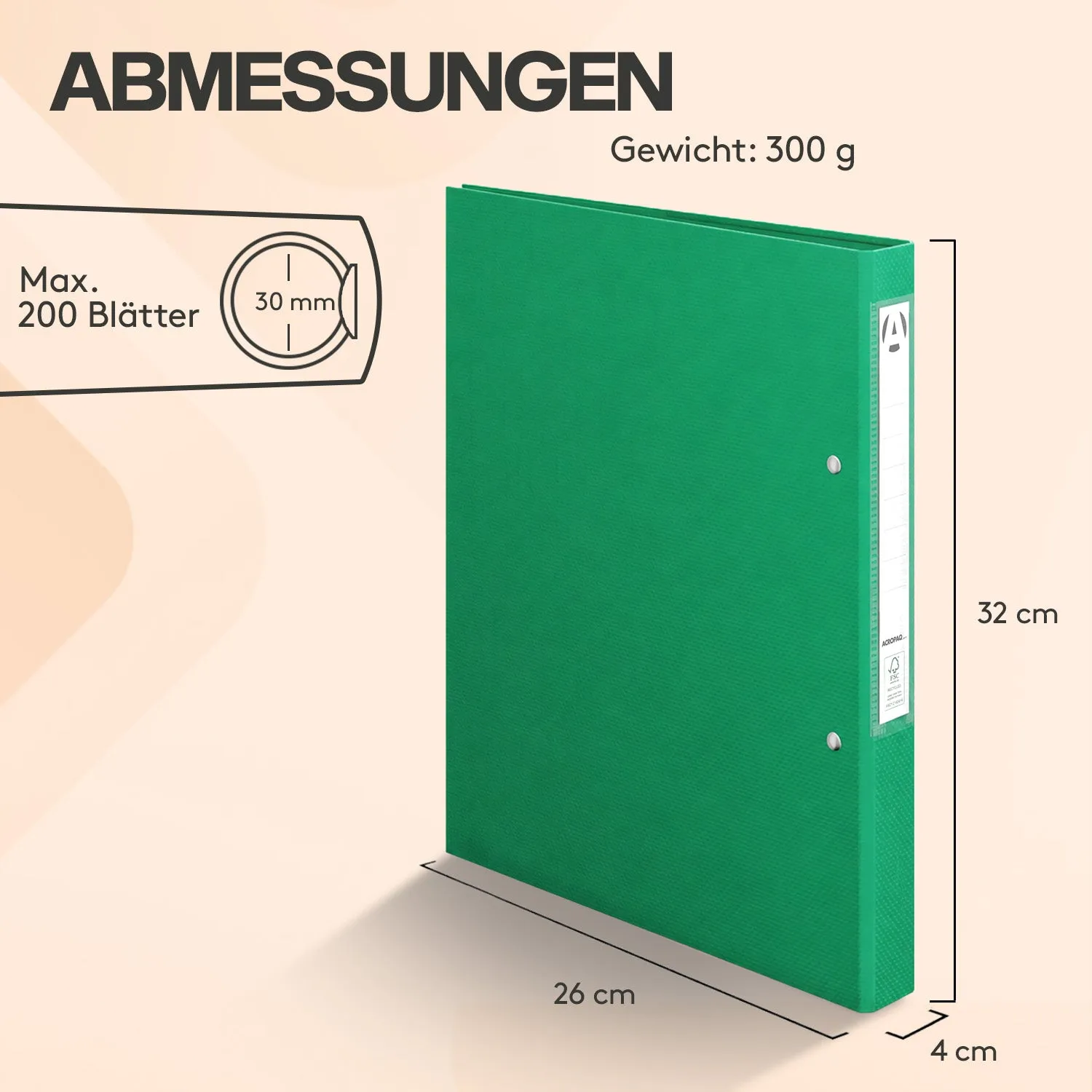 ACROPAQ Raccoglitore A4 2 Anelli 42 mm Verde 10 Pezzi