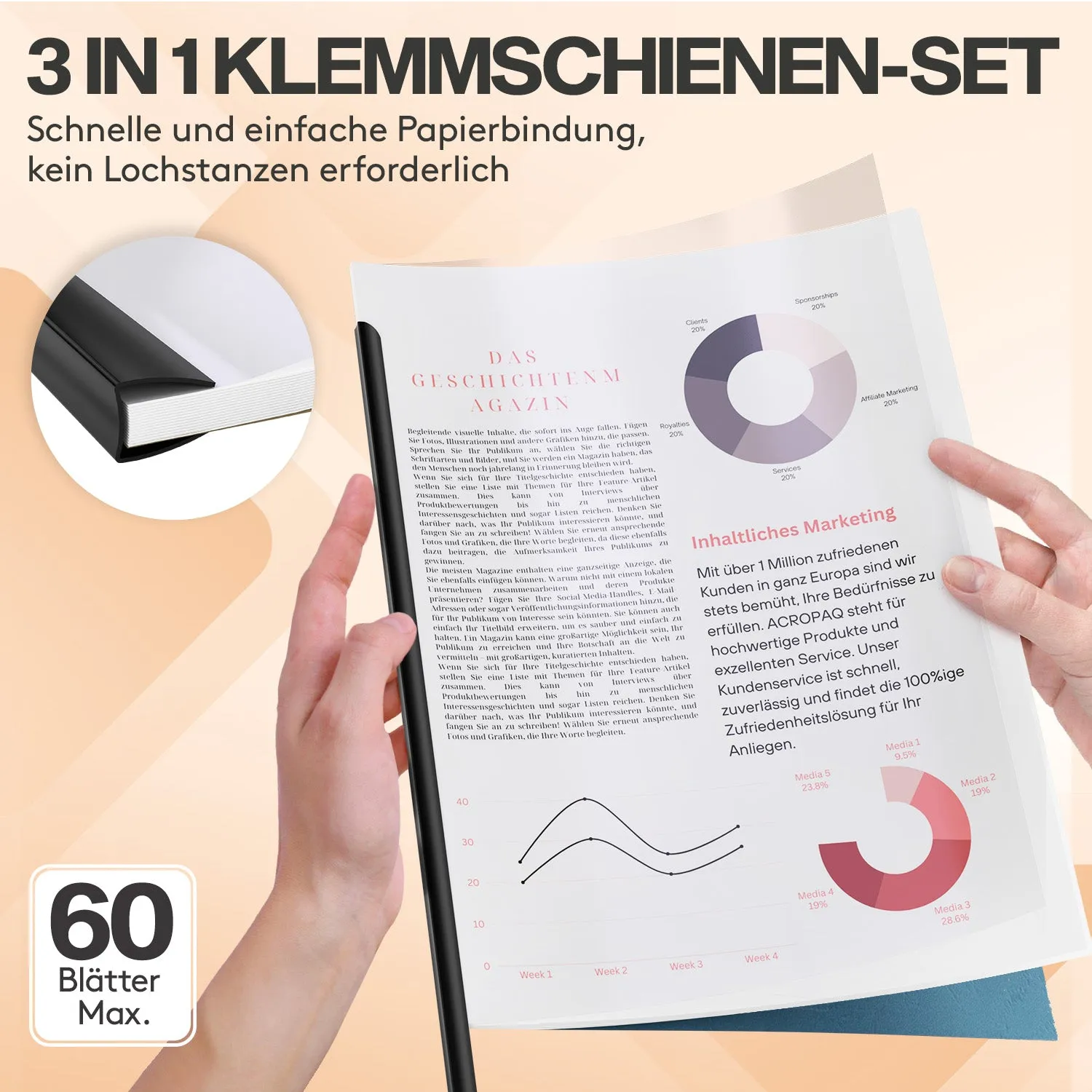 Acropaq set rilegatura A4 5 pezzi fino 60 fogli barra