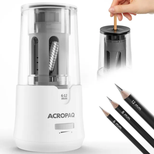 ACROPAQ Temperamatite elettrico 6-12 mm 3 livelli bianco