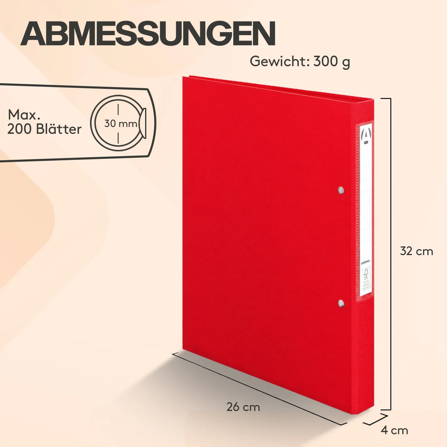 ACROPAQ Raccoglitore ad anelli A4 10 pezzi dorso 42 mm rosso