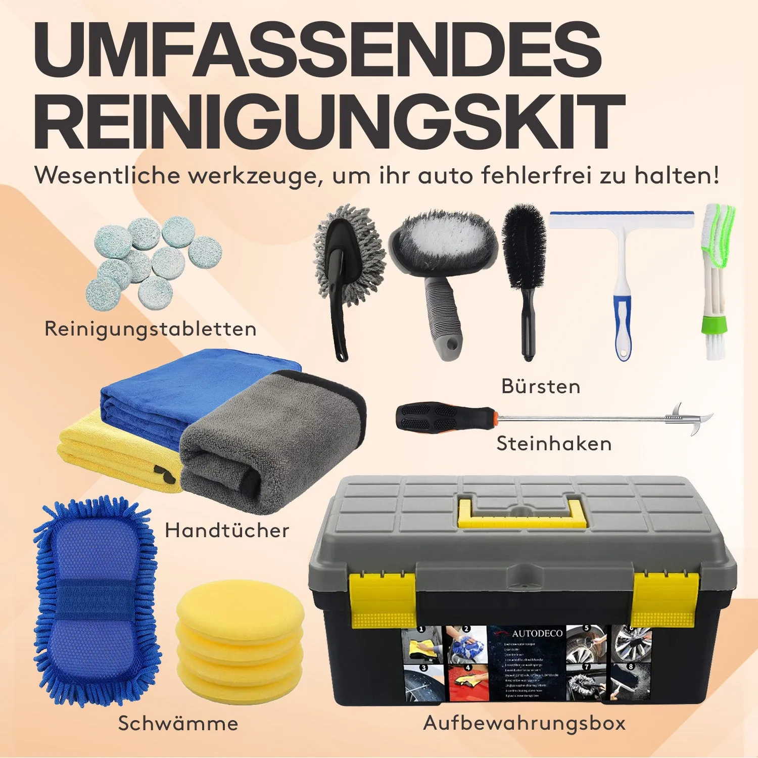 ACROPAQ kit lavaggio auto 25 pezzi con spazzola cerchi