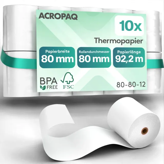Acropaq Rotoli Registratore Cassa Termici 80x80 10 pz