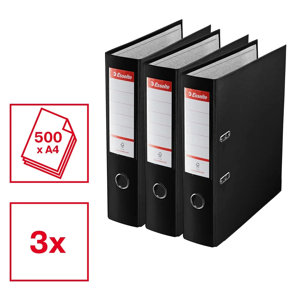 Esselte Essentials D75 Raccoglitore a Leva A4 Nero 3 pezzi