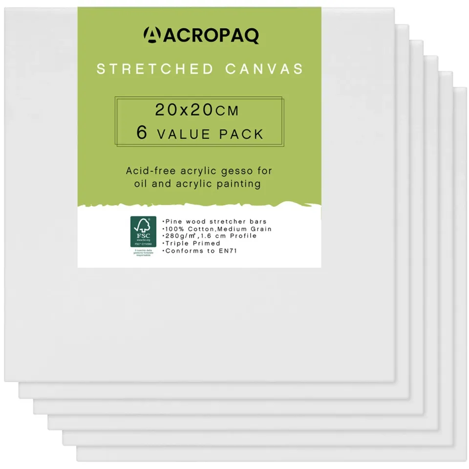 ACROPAQ Tele Pittura 20x20cm 6pz Bianche Cotone Premium