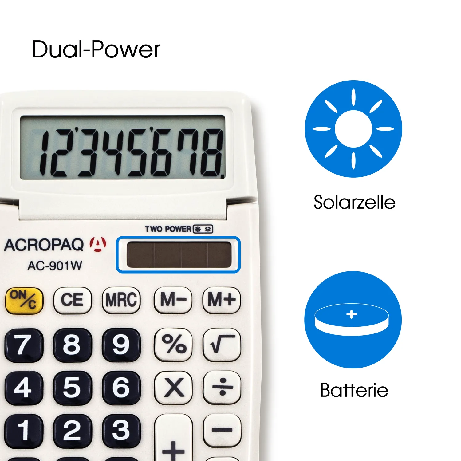 ACROPAQ Calcolatrice 8 Cifre Bianca Dual Power da Tavolo