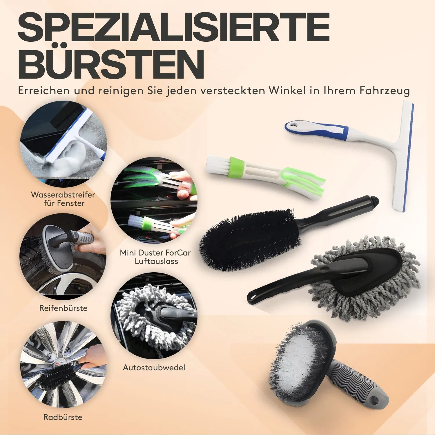 ACROPAQ kit lavaggio auto 25 pezzi con spazzola cerchi