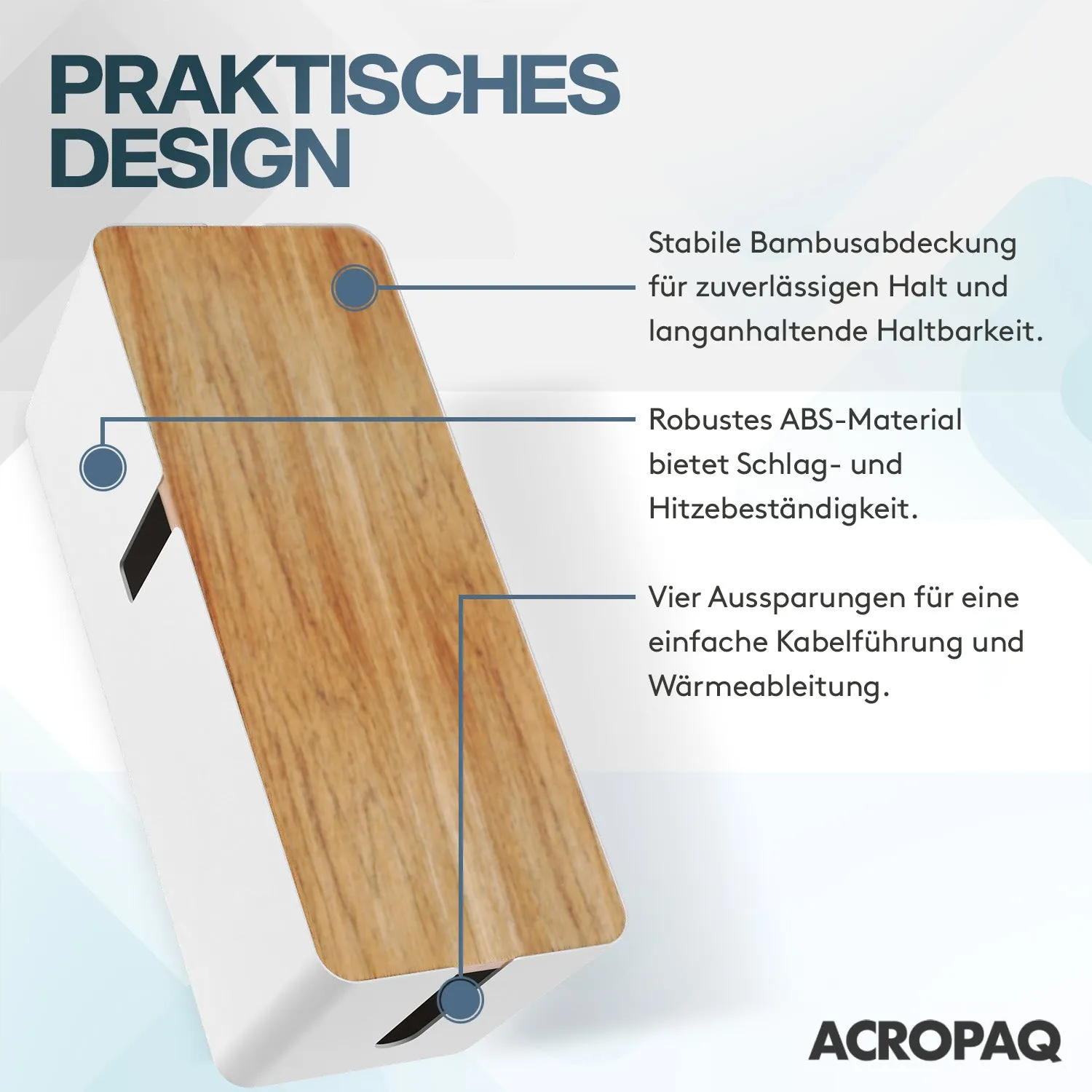 ACROPAQ Scatola Cavi Bianca 30x12x11 cm Bambù