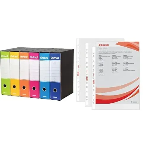 Esselte G85 Oxford Color Mix registratori leva 6 pezzi con 100 buste A4