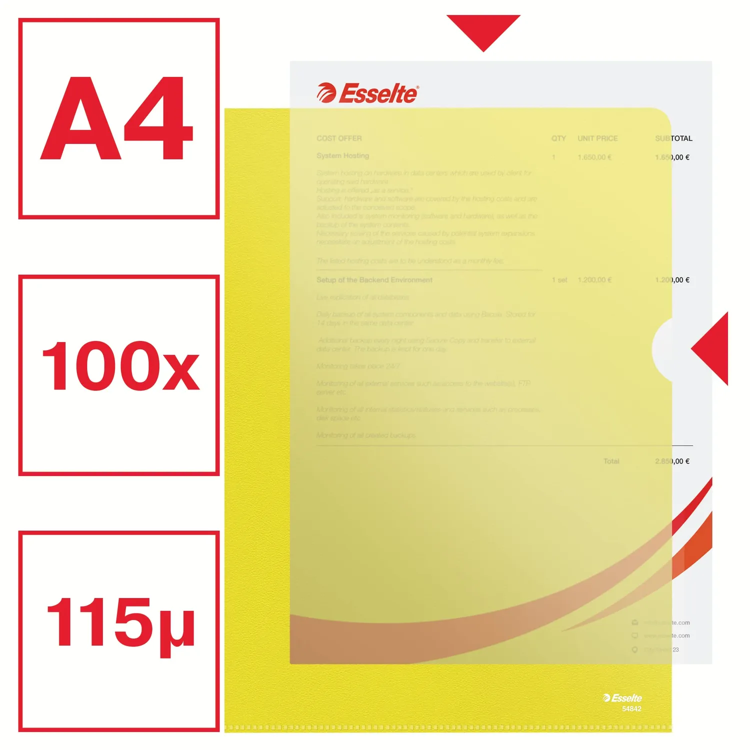 Esselte Deluxe buste a L A4 gialle 100 pezzi