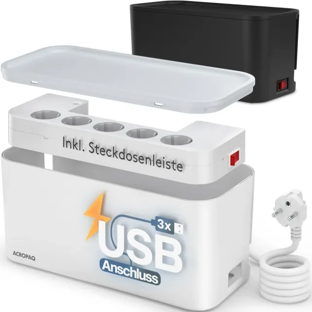 Acropaq Scatola Portacavi con Multipresa 5 Prese+3 USB Bianca