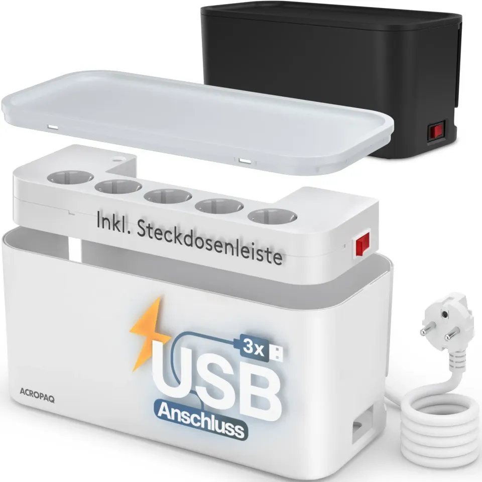 ACROPAQ scatola portacavi multipresa 5 posti 3 USB bianca
