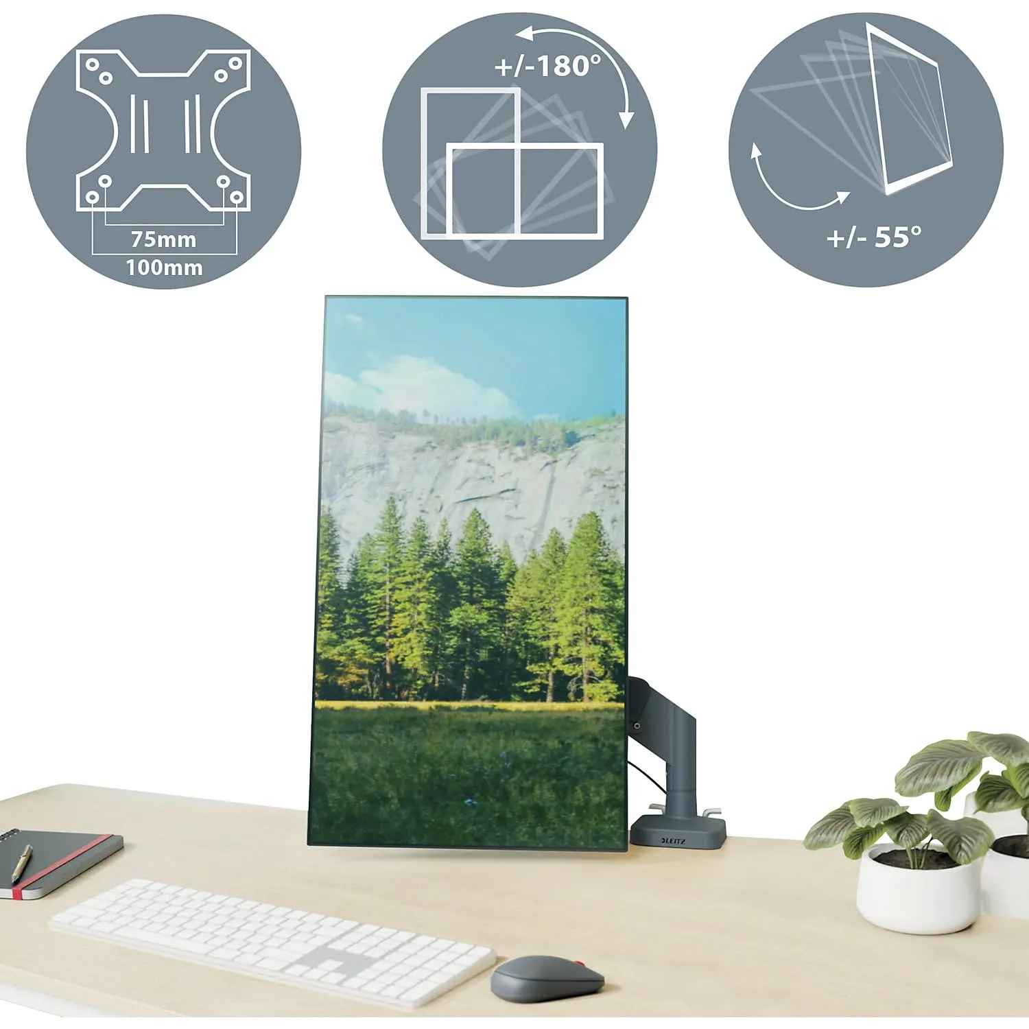 Leitz Ergo WOW 64890089 braccio monitor singolo grigio scuro 32" 9 kg