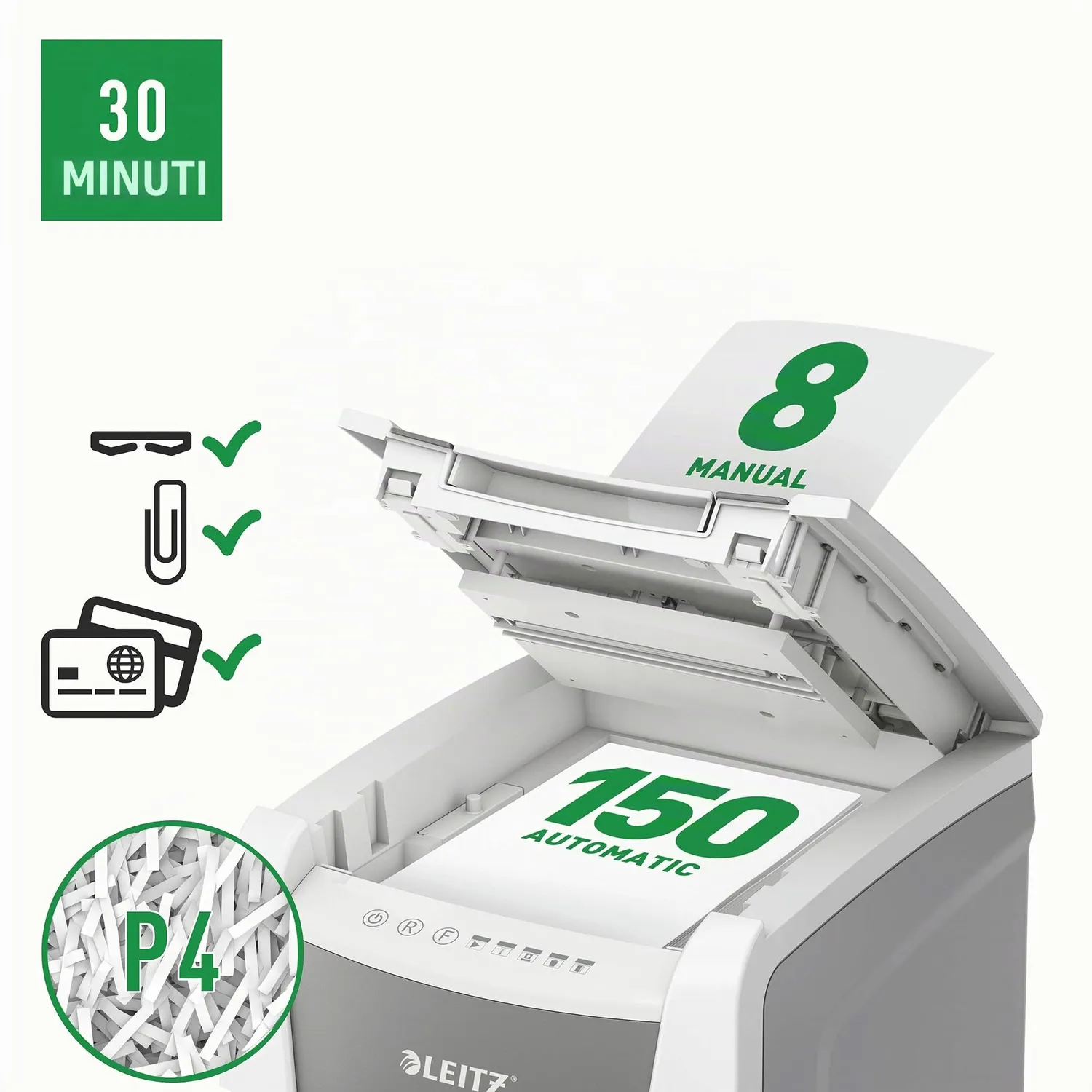 Leitz Ergo WOW IQ Autofeed 150 P-4 Office distruggidocumenti 150 fogli P-4