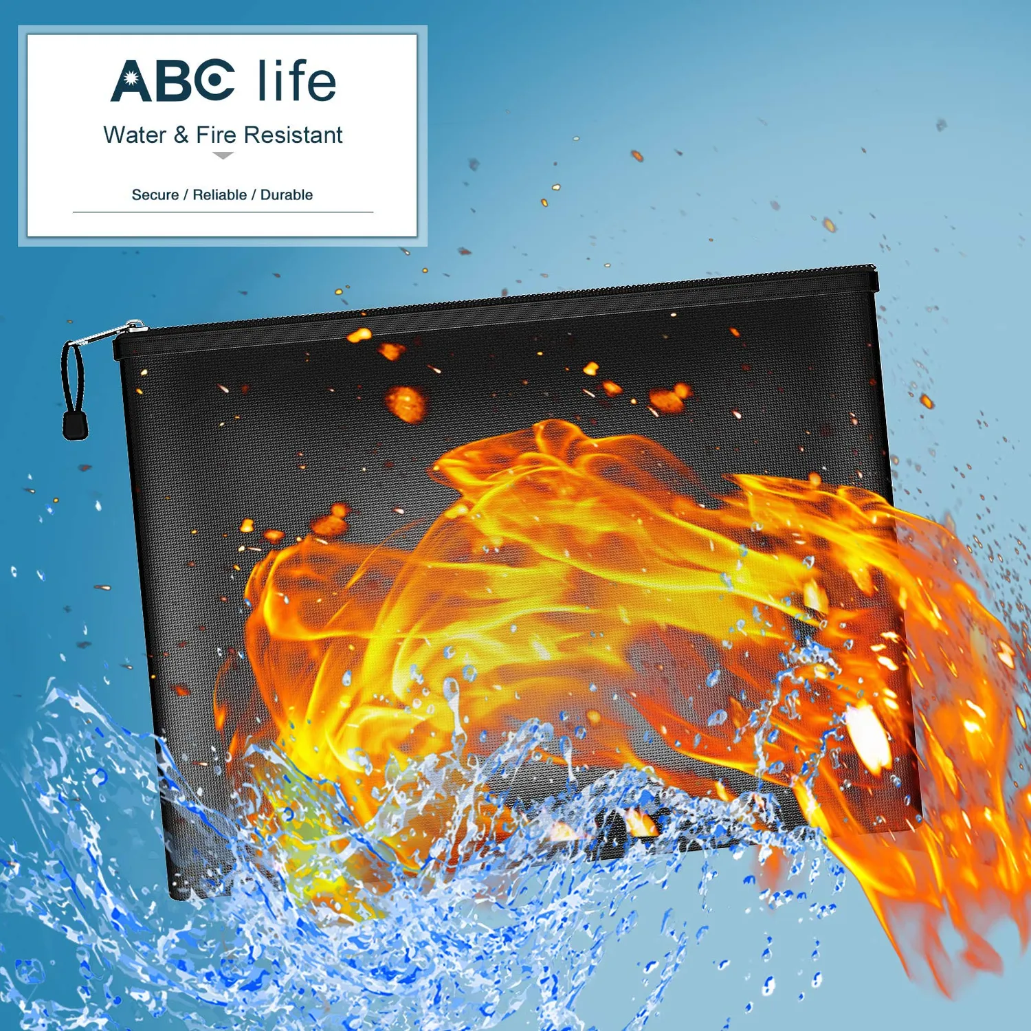 ABClife Borsa Portadocumenti Ignifuga Nera A4 38x28 cm con Cerniera