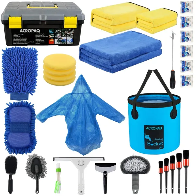ACROPAQ Set Pulizia Auto 22 Pezzi Grigio con Secchio