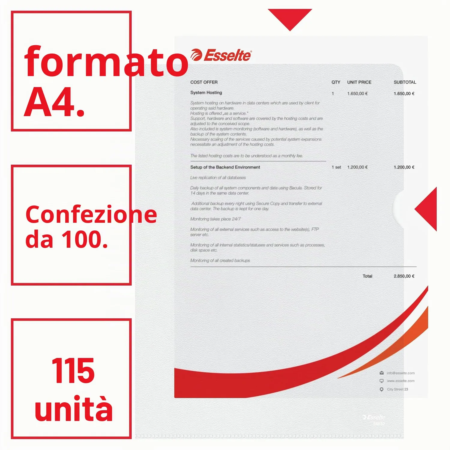 Esselte Deluxe 54832 buste a L A4 confezione 100 antiriflesso