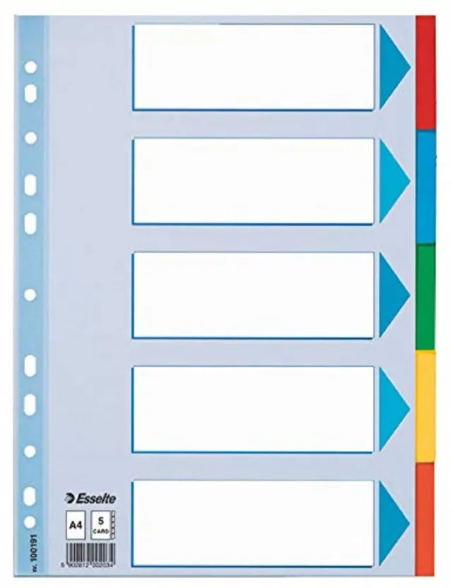 Esselte 100191 divisori A4 5 tasti multicolore riciclati