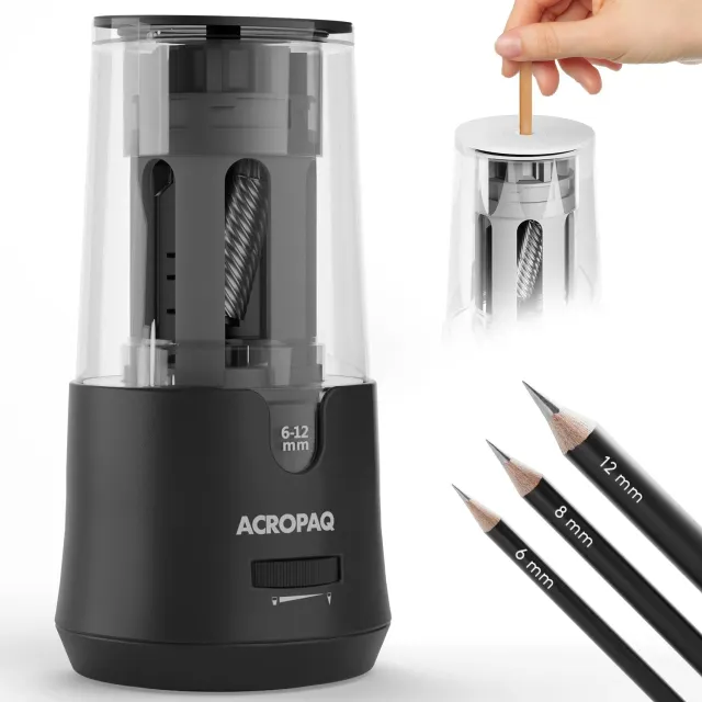 ACROPAQ Temperamatite Elettrico 6-12 mm 3 Modi Nero