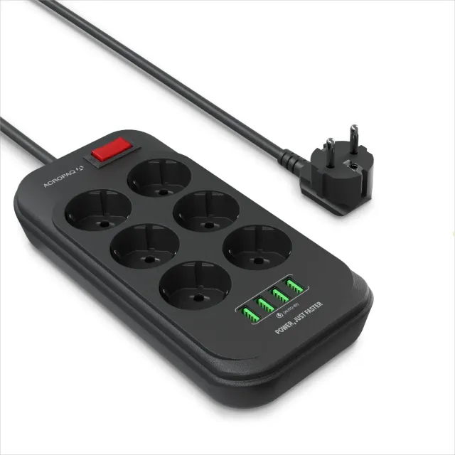 ACROPAQ Multipresa 6 Posti con 4 USB e Cavo 2 m 2500W