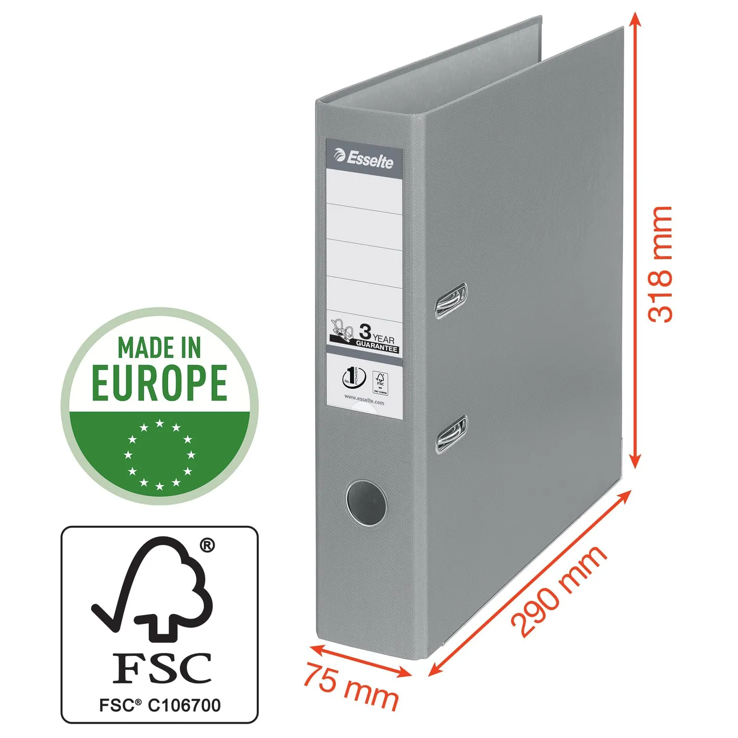 Esselte 811380 raccoglitore leva A4 grigio 500 fogli
