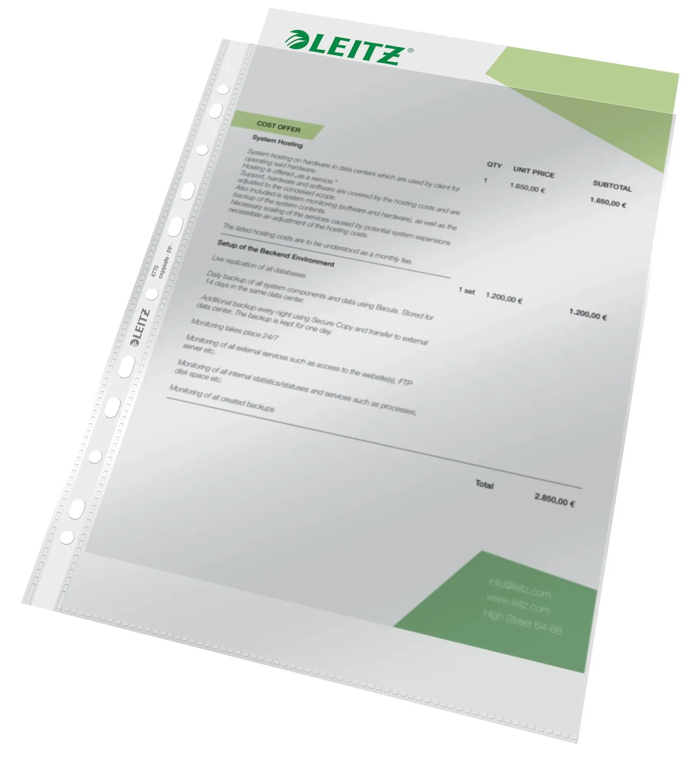 Leitz De Luxe buste perforate A4 trasparenti 75 micron 100 pezzi