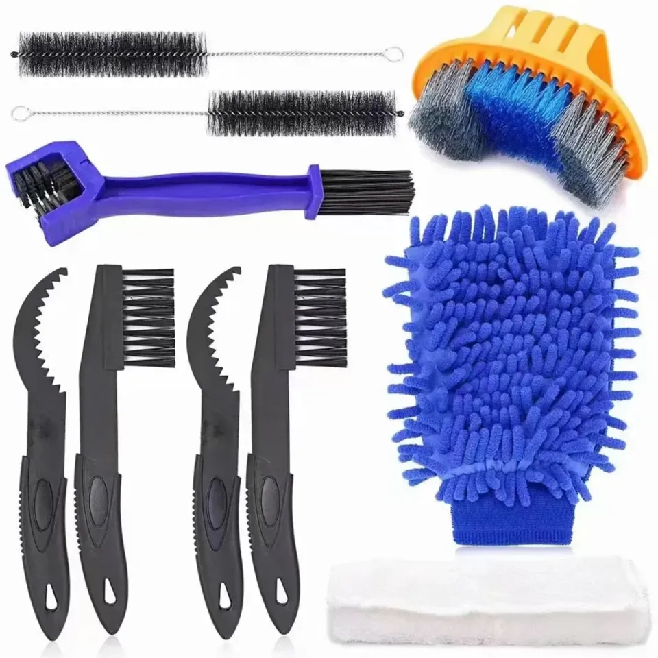 ACROPAQ Kit pulizia bici 10 pezzi spazzole e panni