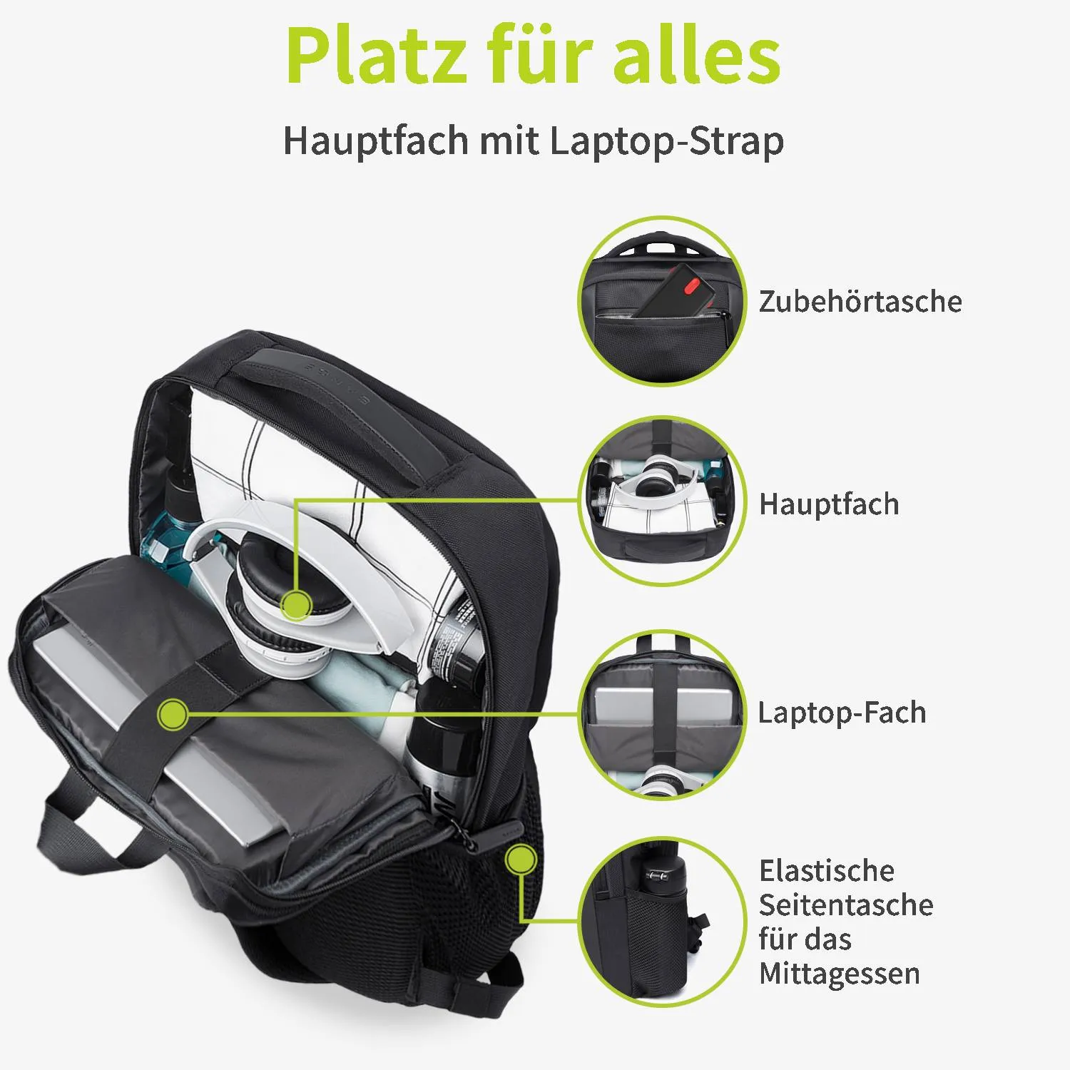 ACROPAQ Zaino laptop 17" impermeabile USB nero