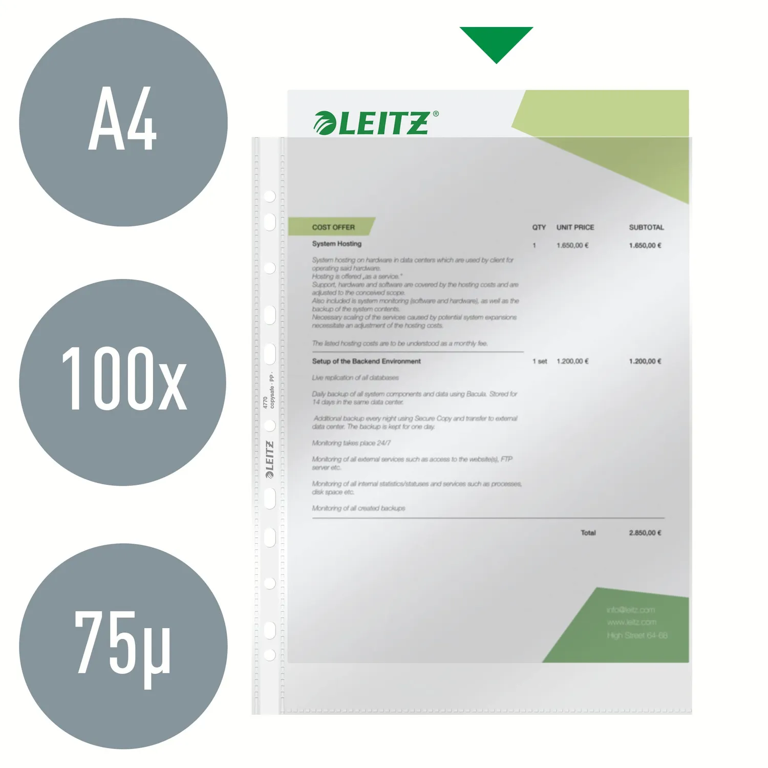 Leitz De Luxe buste perforate A4 trasparenti 75 micron 100 pezzi