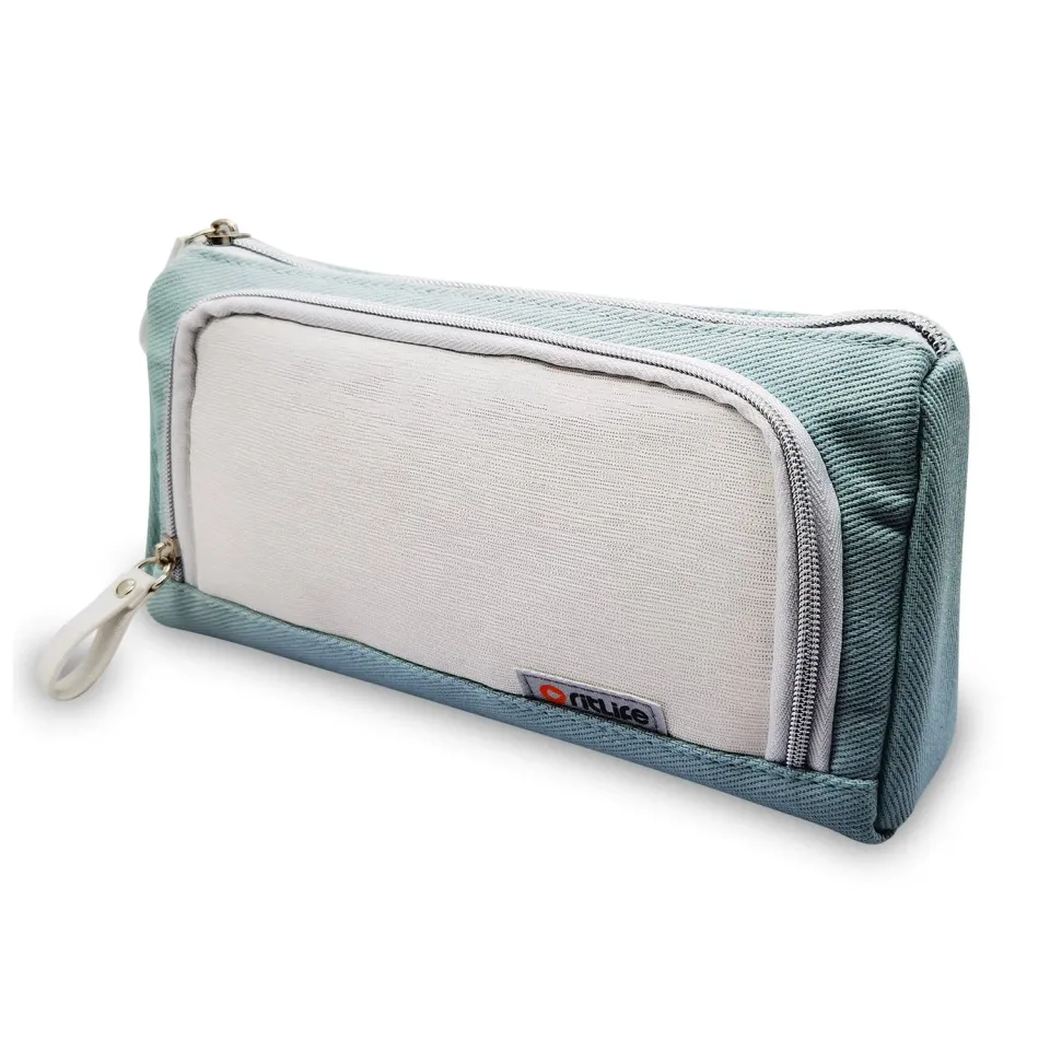 ACROPAQ Astuccio 3 Scomparti Verde Medio PU Cotone
