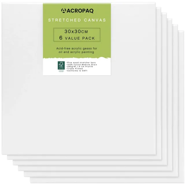 Acropaq Tele per Pittura 30x30 cm Set 6 Pezzi Cotone