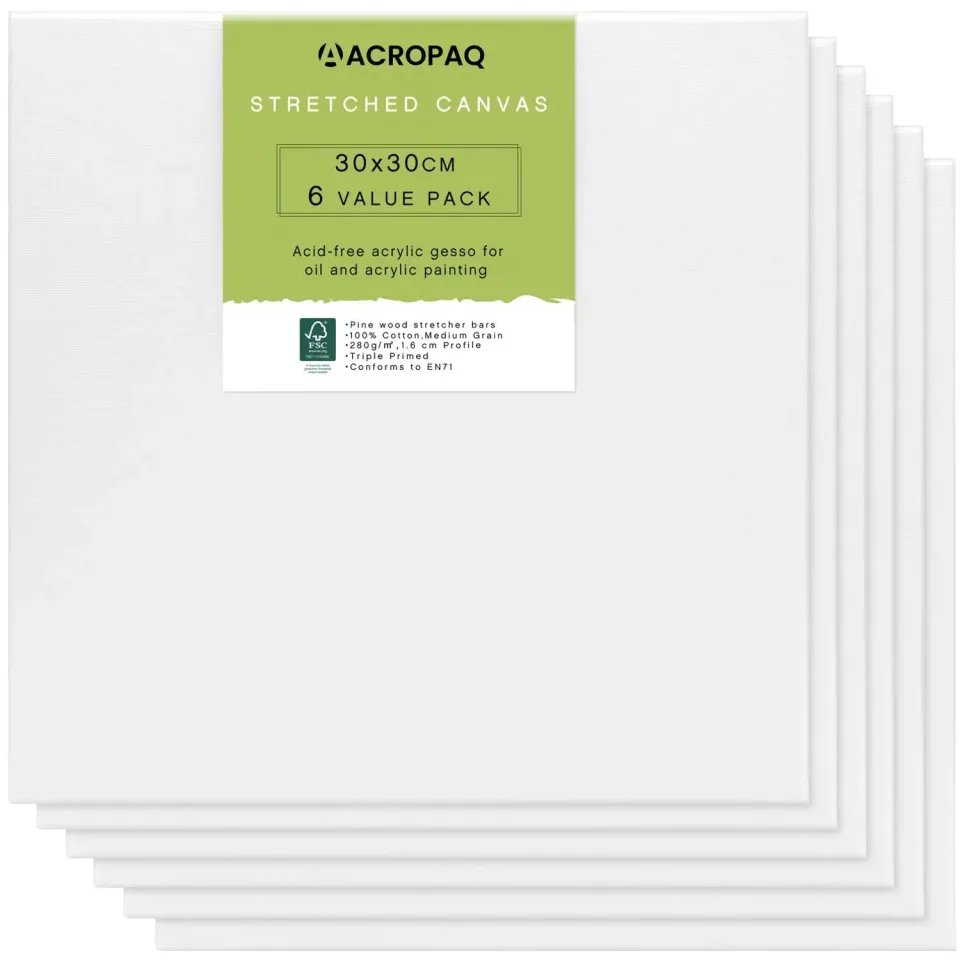 Acropaq Tele per Pittura 30x30 cm Set 6 Pezzi Cotone