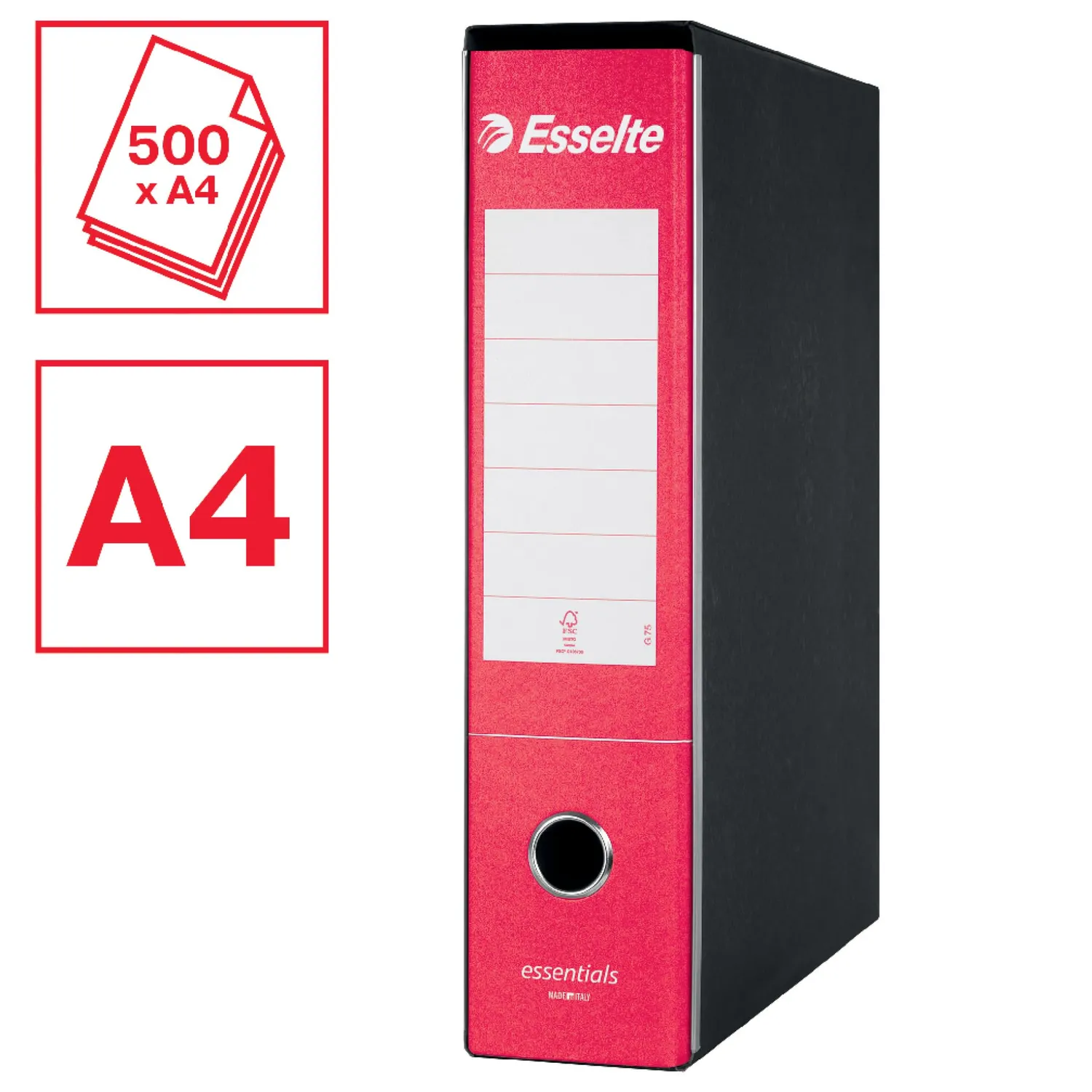 Esselte Essentials G75 Registratore Protocollo 8 cm Rosso 6 pz