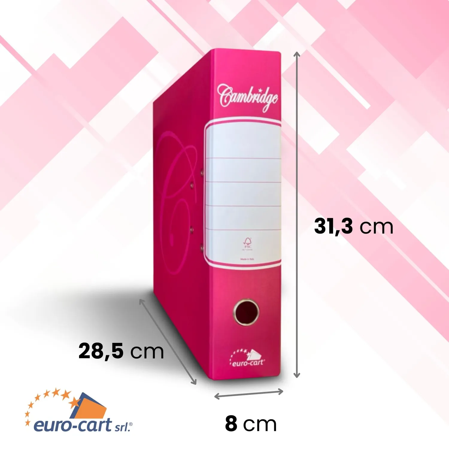 Euro Cart Registratore UNI 285x313 Raccoglitore A4 Magenta Dorso 8cm
