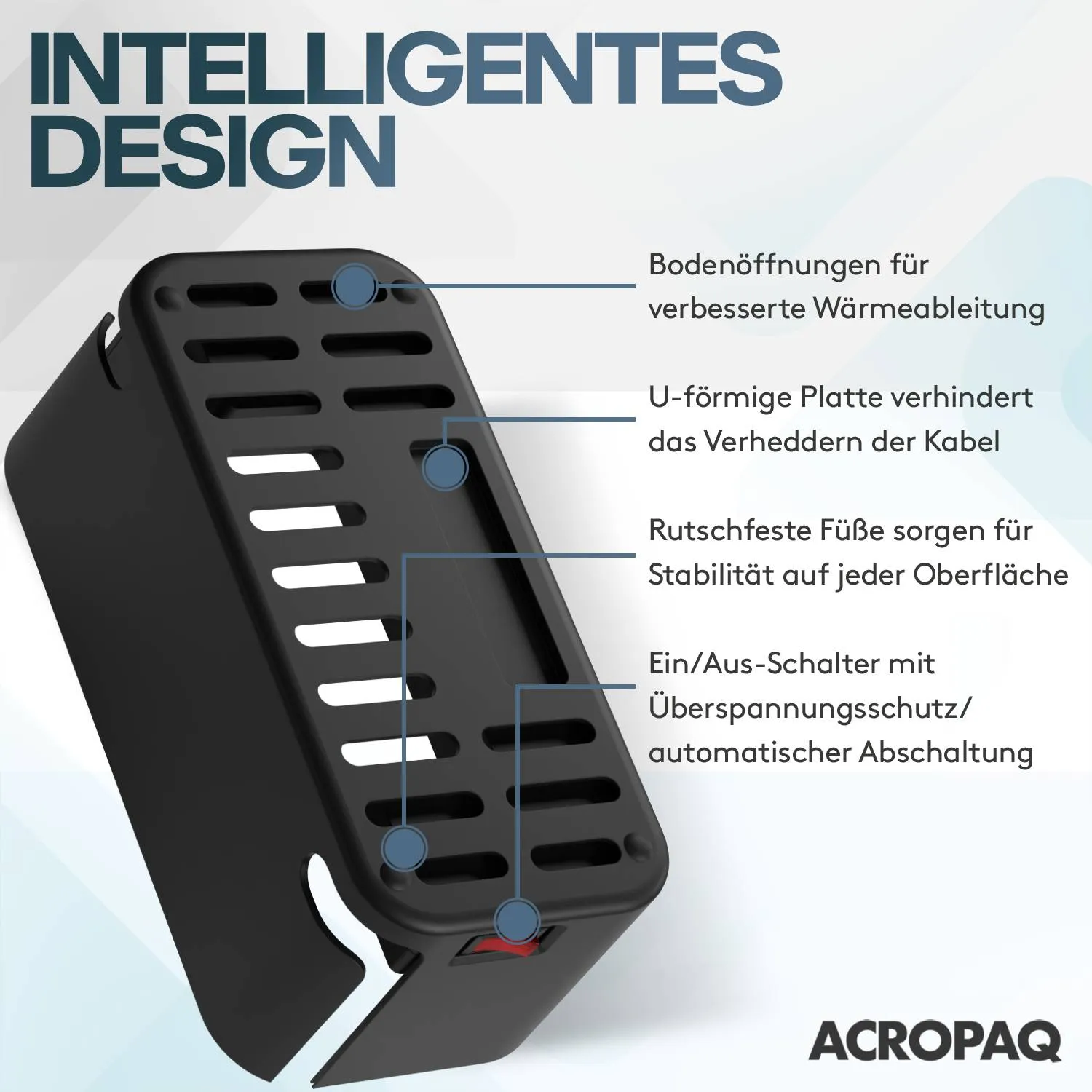 ACROPAQ Ciabatta 5 Prese EU + 3 USB Nera QC 3.0