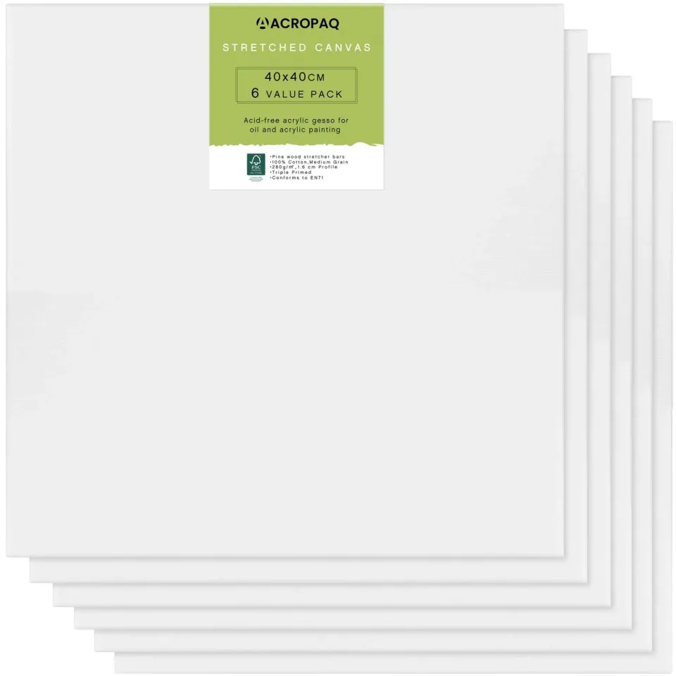 ACROPAQ Tele canvas 40x40 cm bianche cotone 6 pezzi acrilico
