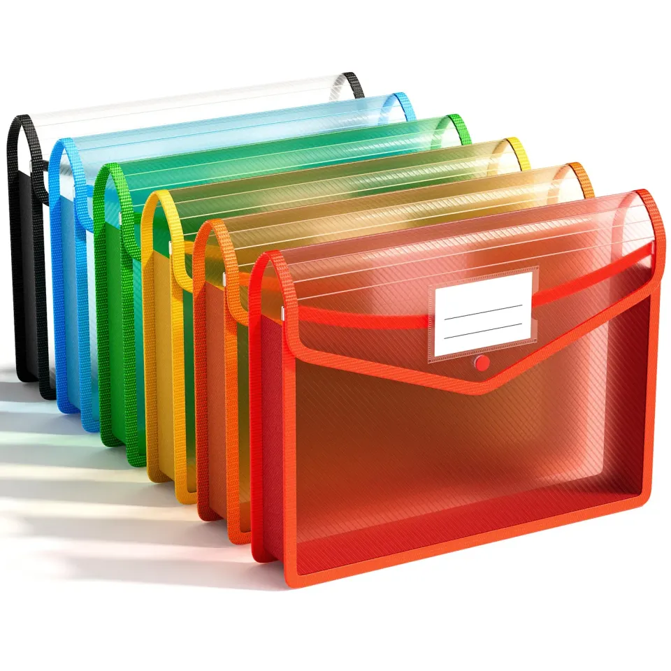 ABClife Cartelle Plastica A4 Bottone 6 Pezzi Soffietto 7cm
