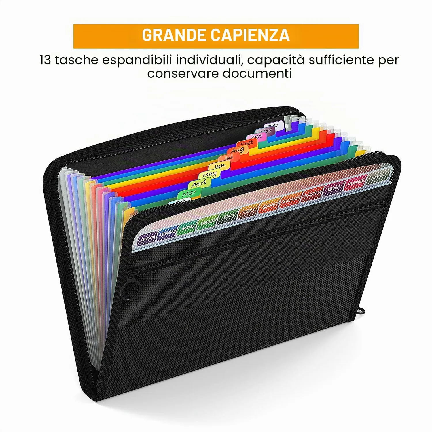 ABClife Cartella Documenti Zip A4 13 Tasche Colorata