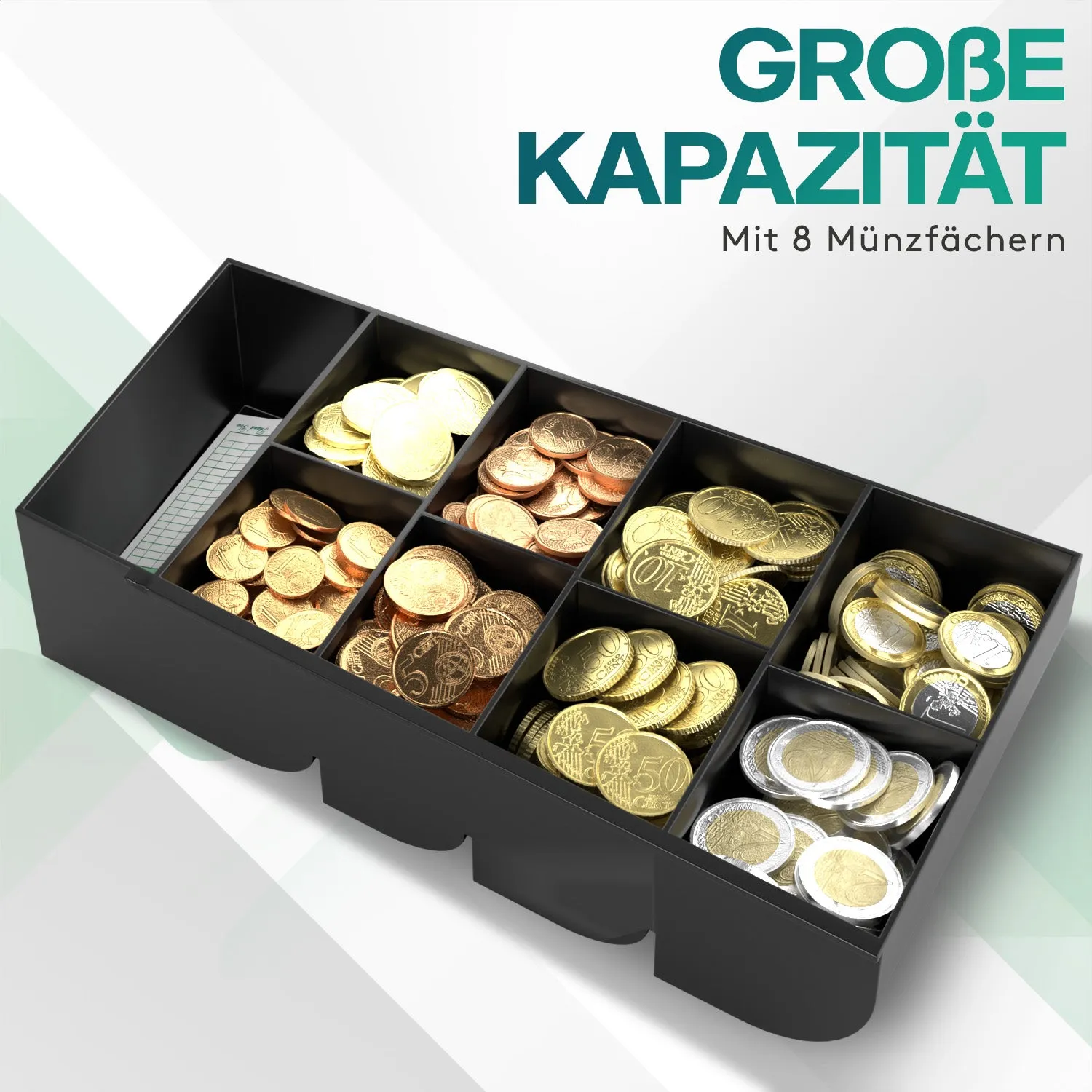 ACROPAQ Vassoio cassa nero 8+4 scomparti con chiave