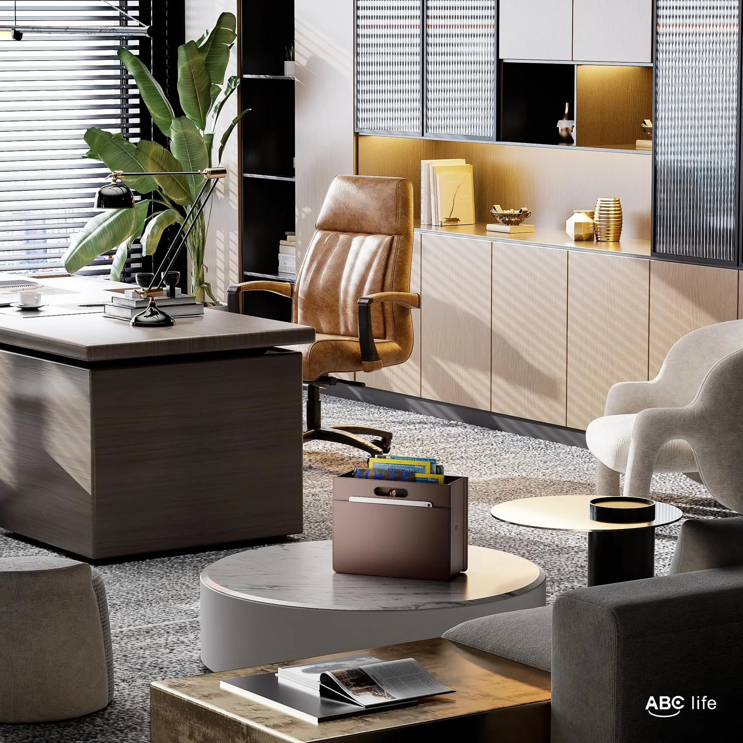 ABClife portariviste pavimento pelle PU marrone pieghevole