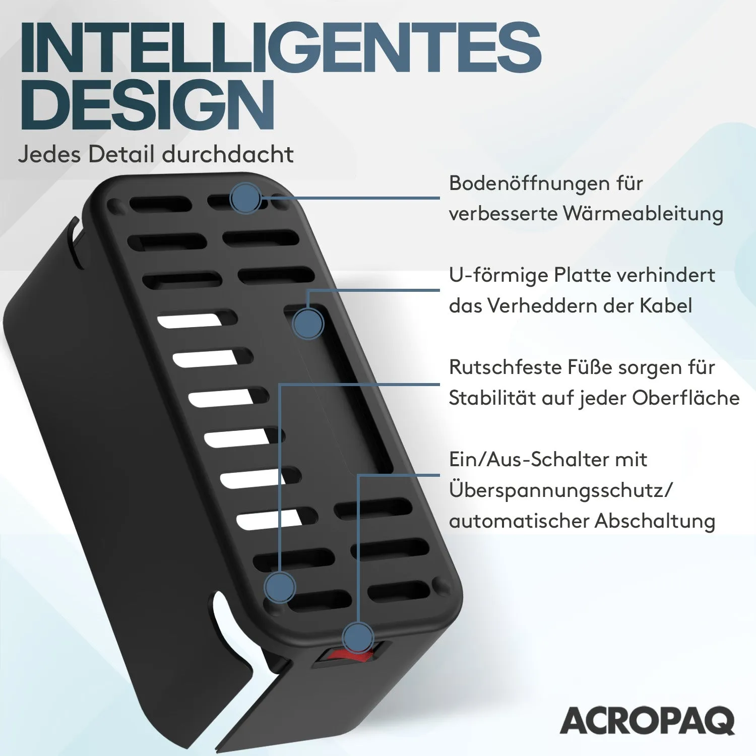 ACROPAQ Multipresa 5 posti + 3 USB nera protezione