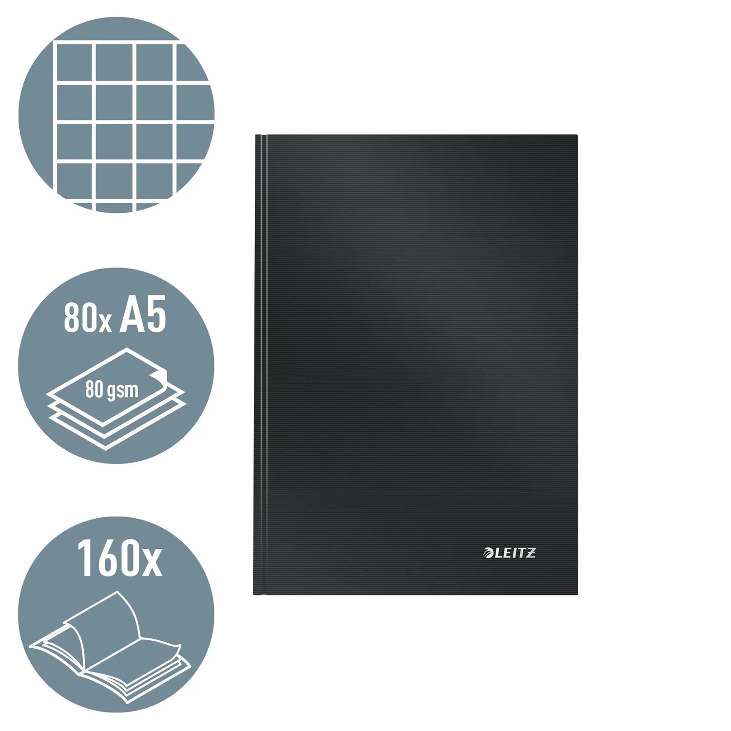 Leitz Solid 46660095 quaderno A5 a quadretti nero copertina rigida