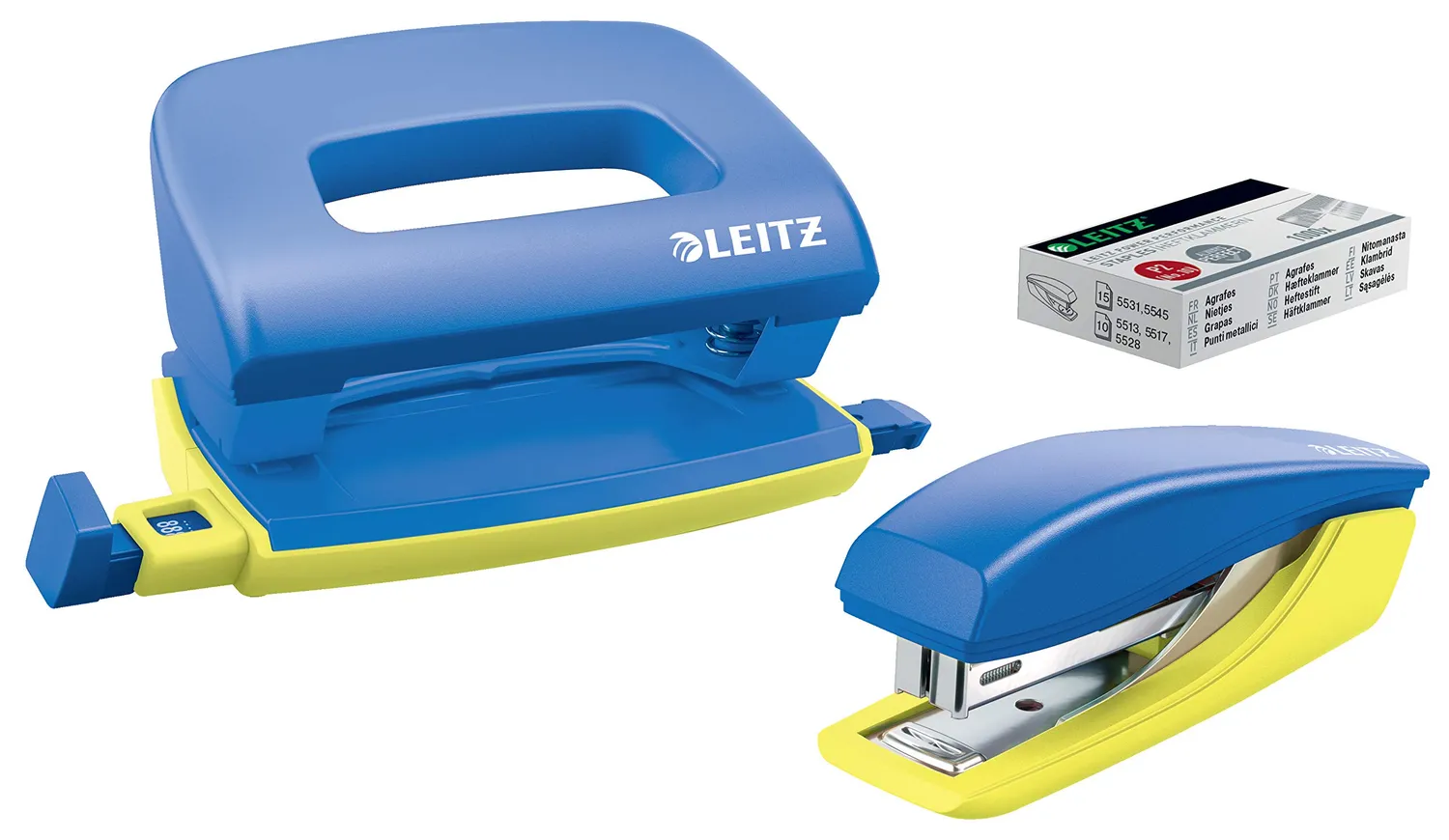 Leitz WOW Mini Set Cucitrice e Perforatore Blu 10 Fogli