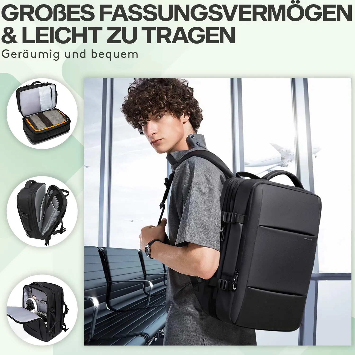 ACROPAQ Zaino Espandibile Nero 26-45L USB