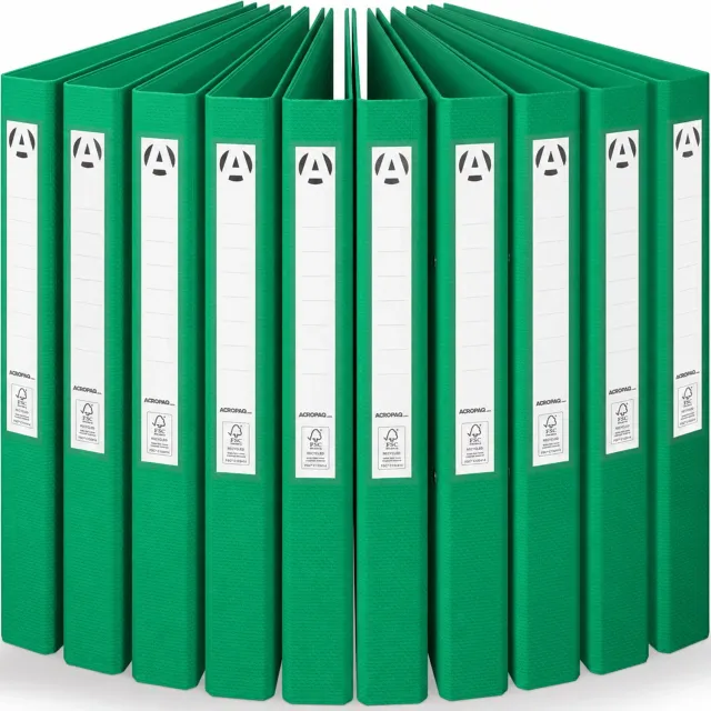 ACROPAQ Raccoglitore A4 2 Anelli 42 mm Verde 10 Pezzi