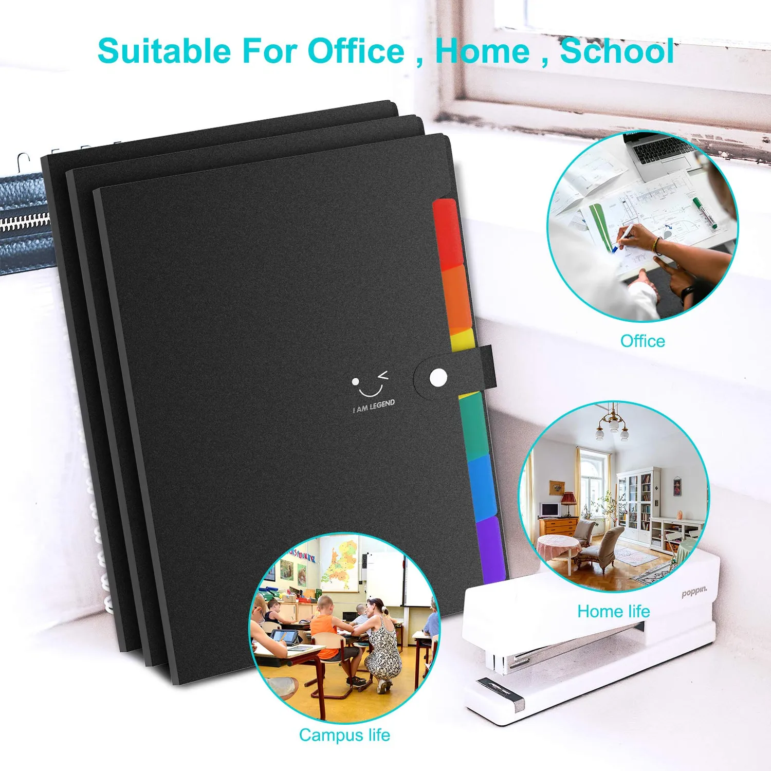 ABClife A4 cartelle a soffietto 7 tasche nere 3 pezzi 200 fogli
