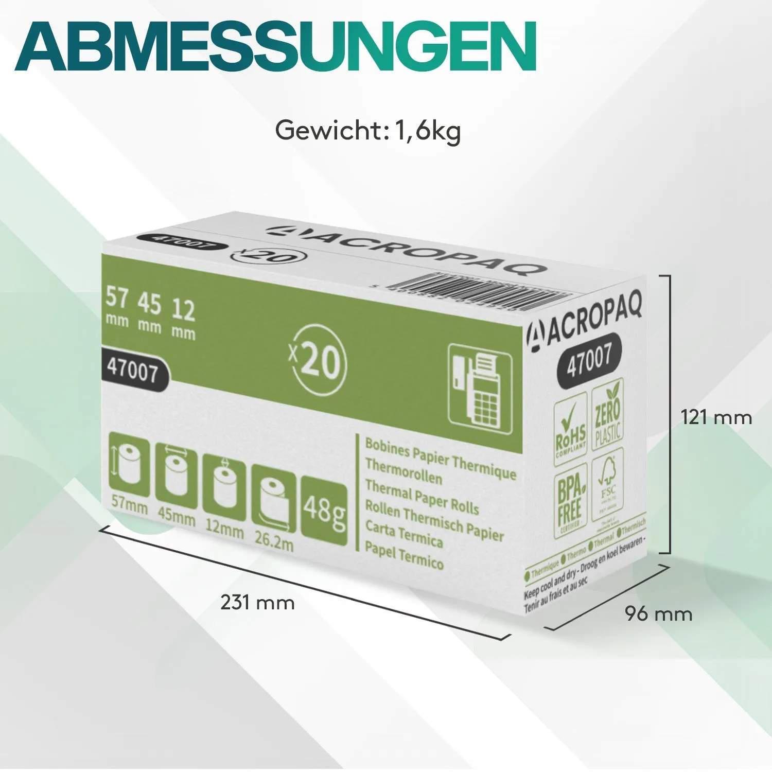ACROPAQ Rotoli cassa termici 57mm 20 pezzi BPA free