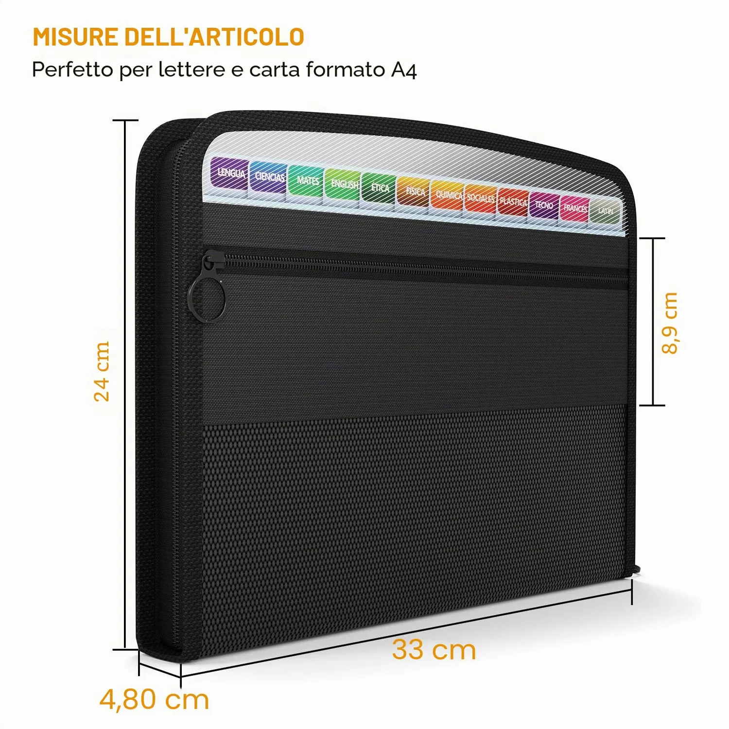 ABClife Cartella Documenti Zip A4 13 Tasche Colorata
